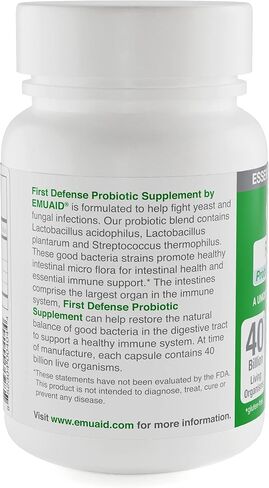 emuaid First Defense Probiotic 30 Capsules - Probiotics Dietary Supplement containing Lactobacillus Acidophilus, Lactobacillus Plantarum, Streptococcus Thermophilus for Health, Digestion, Bloating in Kuwait