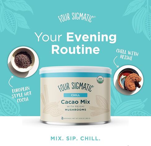 أربعة سيجماتيك فطر الكاكاو مع ريشي، مسحوق فطر ريشي عضوي، هدوء طبيعي، استرخاء، نوم، باليو، 10 قطع in Kuwait