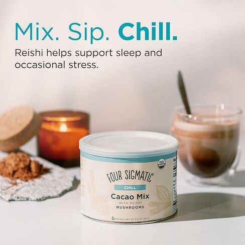 أربعة سيجماتيك فطر الكاكاو مع ريشي، مسحوق فطر ريشي عضوي، هدوء طبيعي، استرخاء، نوم، باليو، 10 قطع in Kuwait