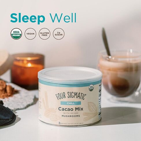 أربعة سيجماتيك فطر الكاكاو مع ريشي، مسحوق فطر ريشي عضوي، هدوء طبيعي، استرخاء، نوم، باليو، 10 قطع in Kuwait