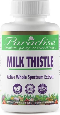 Paradise Herbs Milk Thistle، مستخلص كامل الطيف، نباتي، غير معدل وراثيًا، خالي من الغلوتين، 120 كبسولة نباتية in Saudi Arabia