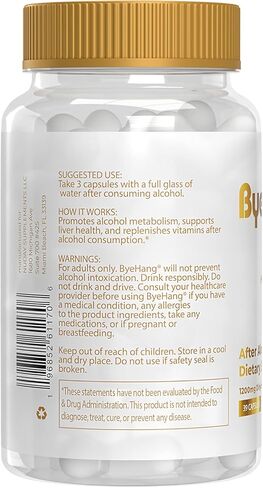 ByeHang After Alcohol Vitamin/Dihydromyricetin (DHM), Cysteine, Milk Thistle, B Vitamins, Prickly Pear, Ginger, L-theanine/Pharmacist Formulated/13 Doses in Saudi Arabia