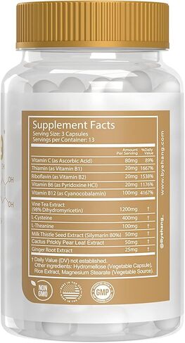 ByeHang After Alcohol Vitamin/Dihydromyricetin (DHM), Cysteine, Milk Thistle, B Vitamins, Prickly Pear, Ginger, L-theanine/Pharmacist Formulated/13 Doses in Saudi Arabia