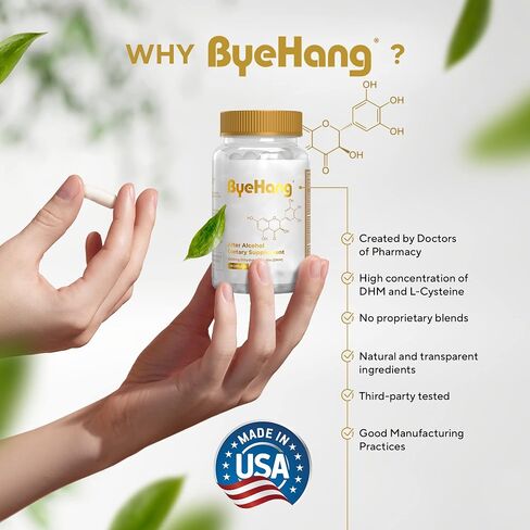 ByeHang After Alcohol Vitamin/Dihydromyricetin (DHM), Cysteine, Milk Thistle, B Vitamins, Prickly Pear, Ginger, L-theanine/Pharmacist Formulated/13 Doses in Saudi Arabia