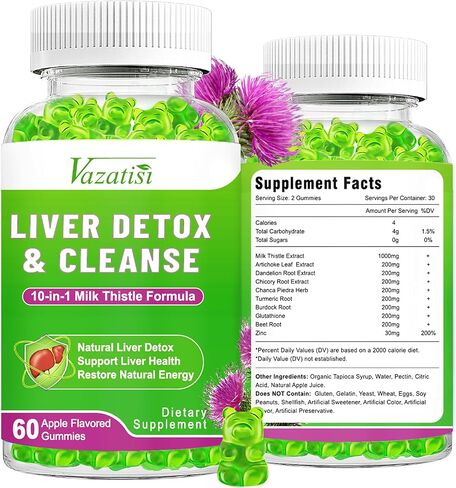 Milk Thistle Gummies for Adults Kids. Liver Cleanse Detox Repair Gummies, 1000 m Milk Thistle Extract Supplement for Liver Support Digestive Metabolism Antioxidant, 60ct Apple Flavor in Kuwait
