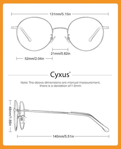 Cyxus Round Blue Light Glasses for Men Women Wire Frame UV Blocking Computer Glasses Clear Lens Metal Ultra Light Eyewear in Kuwait