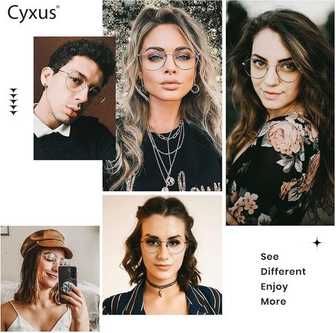 نظارات Cyxus دائرية للضوء الأزرق للرجال والنساء بإطار سلكي يحجب الأشعة فوق البنفسجية، نظارات كمبيوتر بعدسات شفافة معدنية خفيفة للغاية in Saudi Arabia