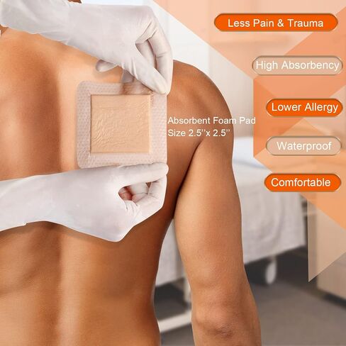 EalionMed Silicone Foam Dressing with Gentle Adhesive Border 4''x4'', 10 Pack, Painless Removal High Absorbency Bed Sore Wound Bandage for Pressure Sore, Leg Ulcer, Diabetic Ulcer in Kuwait