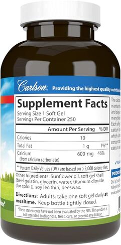 Carlson - Cal-600, 600 mg Calcium, Bone Support, Healthy Teeth & Optimal Wellness, 100 Softgels in Kuwait