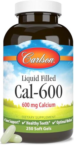 Carlson - Cal-600, 600 mg Calcium, Bone Support, Healthy Teeth & Optimal Wellness, 100 Softgels in Kuwait