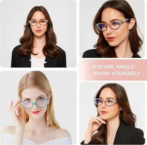 نظارات قراءة عين القطة من EYEURL للنساء - مجموعة من 3 قارئات أزياء للسيدات تحجب الضوء الأزرق مع مفصلات زنبركية مرنة، مضادة للوهج والأشعة فوق البنفسجية +1.50 نظارات، بني/أخضر/أرجواني in Kuwait