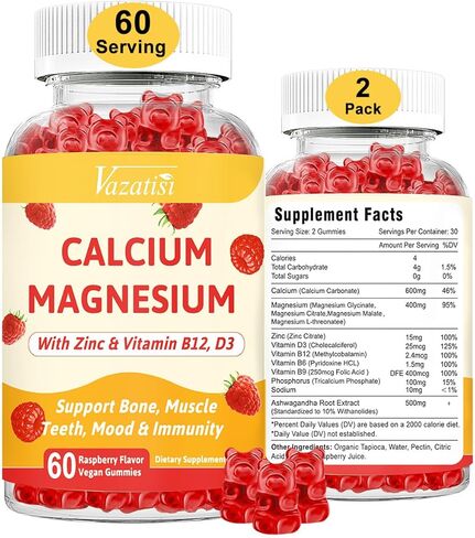 Calcium Magnesium Zinc Gummies with Vitamin D3 and B12, Immune Support Calcium Supplements for Women Men, 60 Vegan Blueberry Flavor Gummies in Saudi Arabia