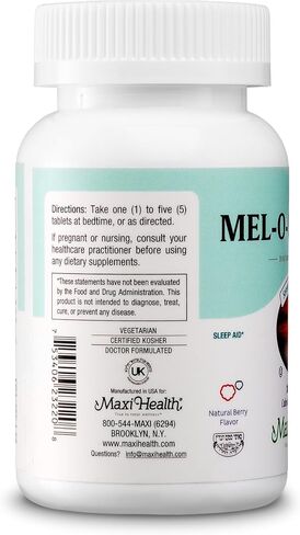 Maxi-Health Chewable Melatonin for Kids 1mg - Natural Advanced Sleep Aid Tablets - Night-Time Supplement for Children and Adults - Helps Fall Asleep Faster and Stay Sleeping Longer - 200 Count in Saudi Arabia