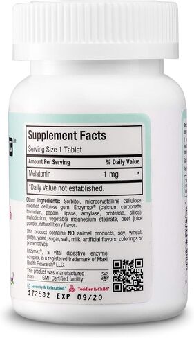 Maxi-Health Chewable Melatonin for Kids 1mg - Natural Advanced Sleep Aid Tablets - Night-Time Supplement for Children and Adults - Helps Fall Asleep Faster and Stay Sleeping Longer - 200 Count in Saudi Arabia