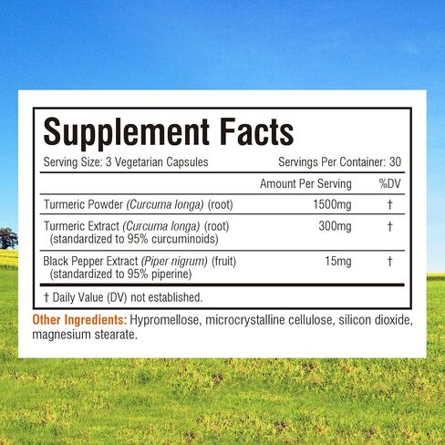 الكركمين الكركمي Innate Vitality، 1800 مجم لكل وجبة، مكمل الكركمين الكركم، 95% كوركومينويدات، امتصاص متقدم مع الفلفل الأسود، غير معدل وراثيًا، خالٍ من الغلوتين، دعم المفاصل، 90 كبسولة نباتية in Kuwait