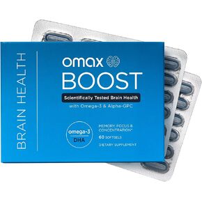 مكمل صحة الدماغ Omax Boost Alpha GPC مع أوميغا 3 DHA +، الذاكرة، التركيز، الأداء، المزاج، المناعة، الشيخوخة | 60 كبسولة هلامية in Kuwait