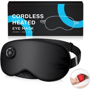 قناع عيون ساخن للعيون الجافة - وسادة تسخين عيون كهربائية لاسلكية قابلة لاعادة الشحن بمنفذ USB - ضغط عيون دافئ وعلاج ساخن للتجميل والجيوب الانفية والام جي دي، قناع نوم حريري، هدايا للرجال والنساء in Kuwait