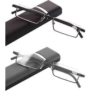 DABYDA Half Frame Reading Glasses with Portable Case Thin Lightweight Reader Glasses for Women and Men(2Pairs 2.0)