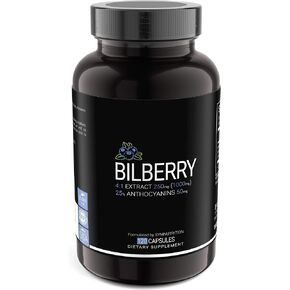 Bilberry Extract 1000mg, 25% Anthocyanins 50mg - 120 Count (V-Capsules) / 120 Servings; European Blueberry: Manufactured in a cGMP-Registered Facility in USA; Vegan & Gluten Free in Saudi Arabia