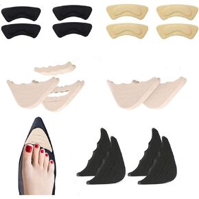 4 Pairs Adjustable Shoe Filler and 4 Pairs Heel Grip Liner Insert, Reusable Toe Plug Foot Brace Pads for Men and Women Pumps Flats Sneakers