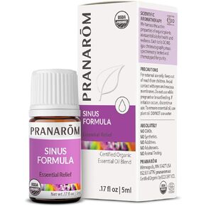 Pranarom - Sinus Formula Essential Oil Blend (5ml) - Olive Oil, Eucalypts, Peppermint, Rosemary, Frankincense, & Thyme - 100% Pure Essential Oil for Topical Use | USDA and ECOCERT Certified Organic