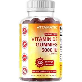 Vitamatic Sugar Free Vitamin D3-120 Pectin Based Gummies - Great Taste - Healthy Bones, Mood & Immune System Function - Non-GMO - 120 Servings (1000 IU)