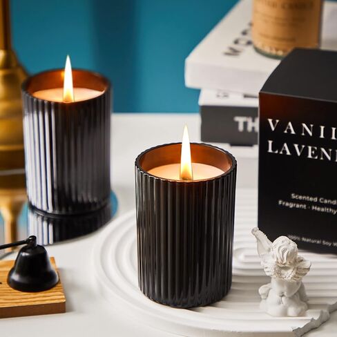Scented Candles for Home : Lavender Vanilla Soy Black Candle for Men Women, Fall Aromatherapy Candles Clearance Stress Relief Black Jar Candle 6.4 Oz 36 Hours Long Burning in Saudi Arabia