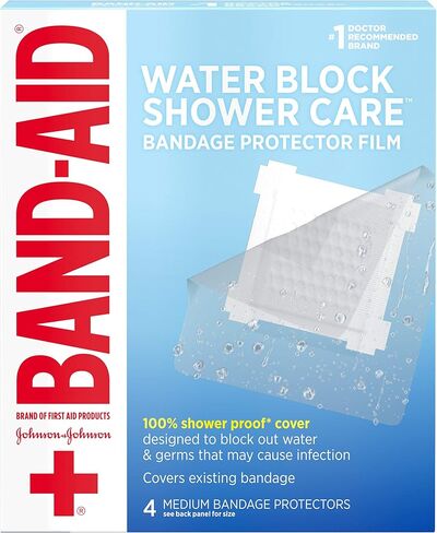 Band-Aid Brand First Aid Water Block Shower Care Clear Bandage Protector, Medium-Sized, 4 ct in Saudi Arabia