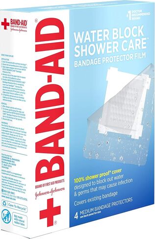 Band-Aid Brand First Aid Water Block Shower Care Clear Bandage Protector, Medium-Sized, 4 ct in Saudi Arabia