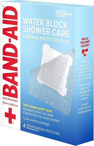 Band-Aid Brand First Aid Water Block Shower Care Clear Bandage Protector, Medium-Sized, 4 ct in Saudi Arabia