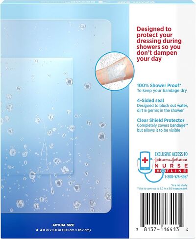 Band-Aid Brand First Aid Water Block Shower Care Clear Bandage Protector, Medium-Sized, 4 ct in Saudi Arabia
