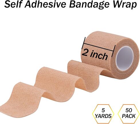 BQTQ 50 Rolls Self Adhesive Bandage Wrap 1 Inch Black Self Adhesive Wrap Self Adherent Wraps Athletic Tape Stretch Bandage Wrap Tape for Wrist Ankle Swelling Sprains (Black) in Kuwait