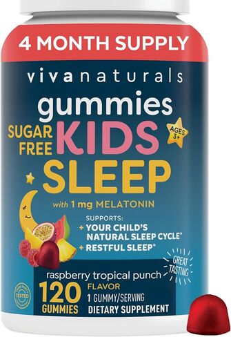 علكة الميلاتونين للأطفال (1 ملغ) - علكة دعم النوم الخالية من الجيلاتين والصديقة للنباتيين للأطفال من عمر 3 سنوات فما فوق - للتهدئة والأرق العرضي - 120 قطعة - لكمة التوت الاستوائية in Kuwait