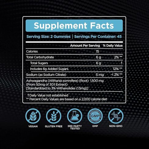 EFFECTIVE NUTRA Ashwagandha Gummies 1500mg - Stress Relief, Immune Support, Calm Mood & Increased Energy - Ashwagandha Supplements for Men & Women - Natural Strawberry Flavor (90 Count) in Kuwait