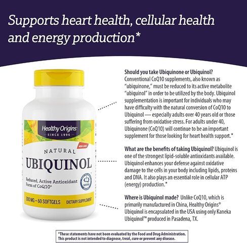 Healthy Origins Ubiquinol (Active Form of CoQ10), 300 mg - Activated Form of CoQ10 - Kaneka Ubiquinol Supplements for Heart Health & Antioxidant Support - Gluten-Free & Non-GMO - 60 Softgels in Saudi Arabia