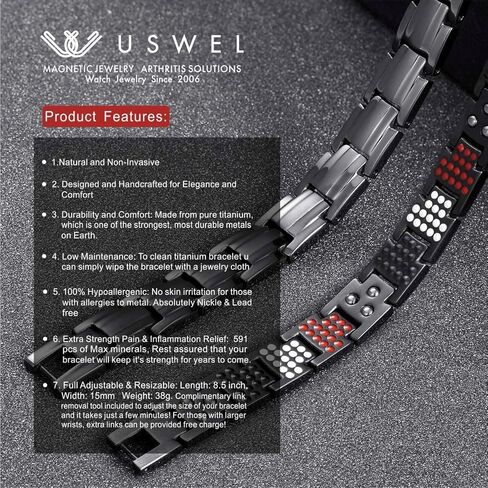 يو اس ويل سوار تيتانيوم للرجال مطلي بمادة بي في دي باللون الاسود من 591 قطعة سوار مغناطيسي معدني للرجال in Kuwait