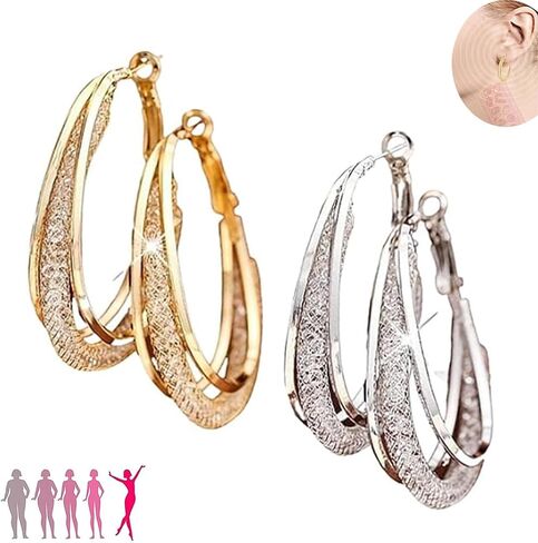 2 Pairs Lymphatic Drainage Slimming Hoop Earrings, Flysmus Halolux Lymphvity Magnetotherapy Germanium Earrings, Lymphatic Activity Hoop Acupuncture Therapy Earrings Fashion Jewelry Gift For Women Girls in Kuwait