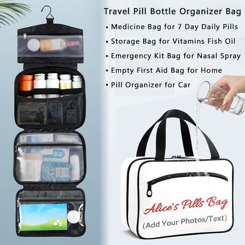 Naanle Pill Organizer Bag Travel Pill Bottle Medicine Organizer Home Storage Medication Bag for Vitamin Supplements, Black Empty First Aid Bag for Car Camping in Kuwait