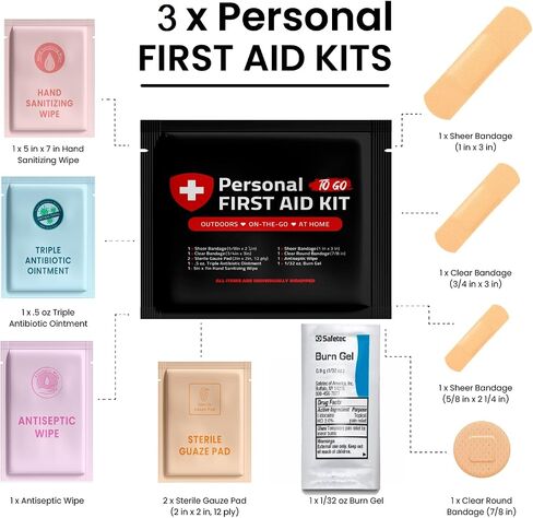 3 x Portable Travel Size First Aid Kit | Perfect for Home, Office, Car, School, Business, Travel, Hiking, Hunting, and Outdoors | Individually Wrapped First Aid Products (Black) in Saudi Arabia