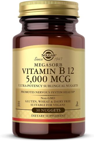 Solgar Vitamin B12 5000 mcg, 30 Nuggets - Supports Production of Energy, Red Blood Cells - Healthy Nervous System - Promotes Cardiovascular Health - Vitamin B - Non-GMO, Gluten Free - 30 Servings in Saudi Arabia