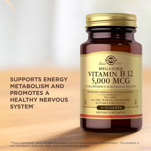 Solgar Vitamin B12 5000 mcg, 30 Nuggets - Supports Production of Energy, Red Blood Cells - Healthy Nervous System - Promotes Cardiovascular Health - Vitamin B - Non-GMO, Gluten Free - 30 Servings in Saudi Arabia