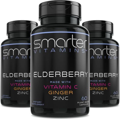 Smarter Elderberry Capsules + Vitamin C + Ginger & Zinc, Herbal Supplement for Immune Support, Powerful Black Elder Berry Extract Antioxidant Vitamin, 60 Vegan Pills in Kuwait