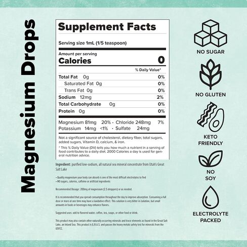 Keto Chow - Magnesium Drops - Ionic Magnesium Chloride w/Sodium, Potassium, Electrolytes - Trace Minerals Drops - Gluten Free, Sugar Free, Keto Friendly - from Utah's Great Salt Lake - 4 Fl Oz in Saudi Arabia