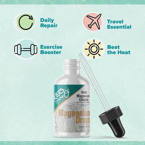 Keto Chow - Magnesium Drops - Ionic Magnesium Chloride w/Sodium, Potassium, Electrolytes - Trace Minerals Drops - Gluten Free, Sugar Free, Keto Friendly - from Utah's Great Salt Lake - 4 Fl Oz in Saudi Arabia