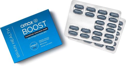 مكمل صحة الدماغ Omax Boost Alpha GPC مع أوميغا 3 DHA +، الذاكرة، التركيز، الأداء، المزاج، المناعة، الشيخوخة | 60 كبسولة هلامية in Kuwait