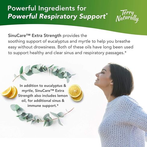 Terry Naturally SinuCare Extra Strength (2 Pack) - 325 mg Eucalyptus, Myrtle & Lemon Zest Oil Complex, 30 Softgels - Sinus, Lung & Bronchial Support Supplement, Non-Drowsy - Non-GMO, Gluten-Free - 30 in Saudi Arabia