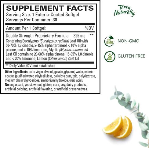 Terry Naturally SinuCare Extra Strength (2 Pack) - 325 mg Eucalyptus, Myrtle & Lemon Zest Oil Complex, 30 Softgels - Sinus, Lung & Bronchial Support Supplement, Non-Drowsy - Non-GMO, Gluten-Free - 30 in Saudi Arabia