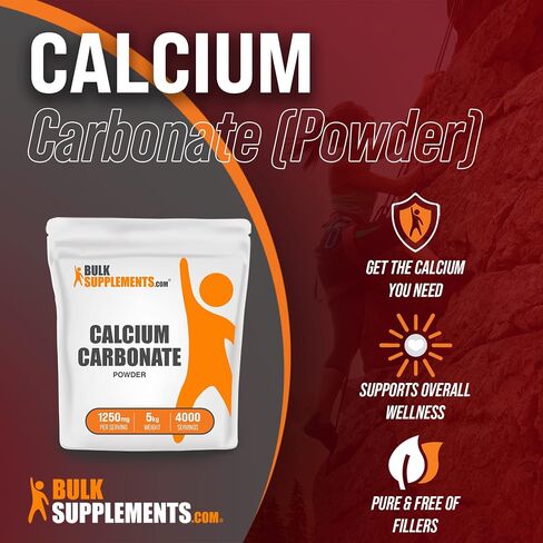 BulkSupplements.com Calcium Carbonate Powder - Calcium Supplement, Calcium 500mg - Calcium Carbonate Food Grade, 1250mg (500mg Calcium) per Serving, 500g (1.1 lbs) (Pack of 1) in Kuwait