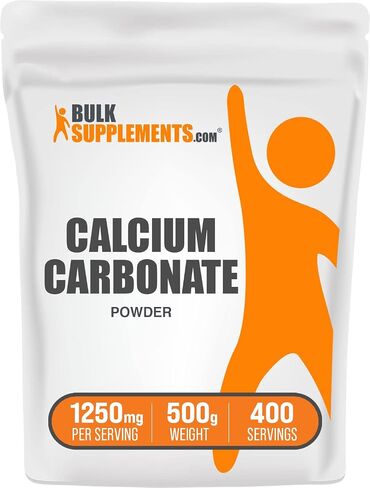 BulkSupplements.com Calcium Carbonate Powder - Calcium Supplement, Calcium 500mg - Calcium Carbonate Food Grade, 1250mg (500mg Calcium) per Serving, 500g (1.1 lbs) (Pack of 1) in Kuwait