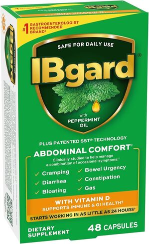 IBgard with Vitamin D Daily Gut Health Support Supplement to Help Manage a Combination of Occasional Symptoms: Cramping, Bowel Urgency, Diarrhea, Constipation, Bloating, and Gas†, 48 Capsules in Saudi Arabia